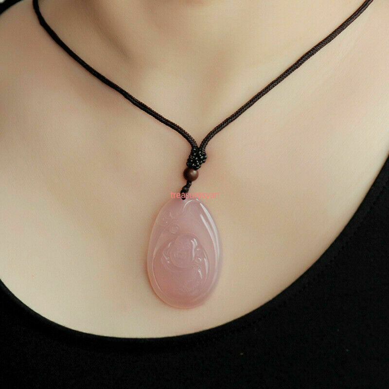 100% natural chalcedony iced violet hand-carved Buddha pendant 32x45mm AAA