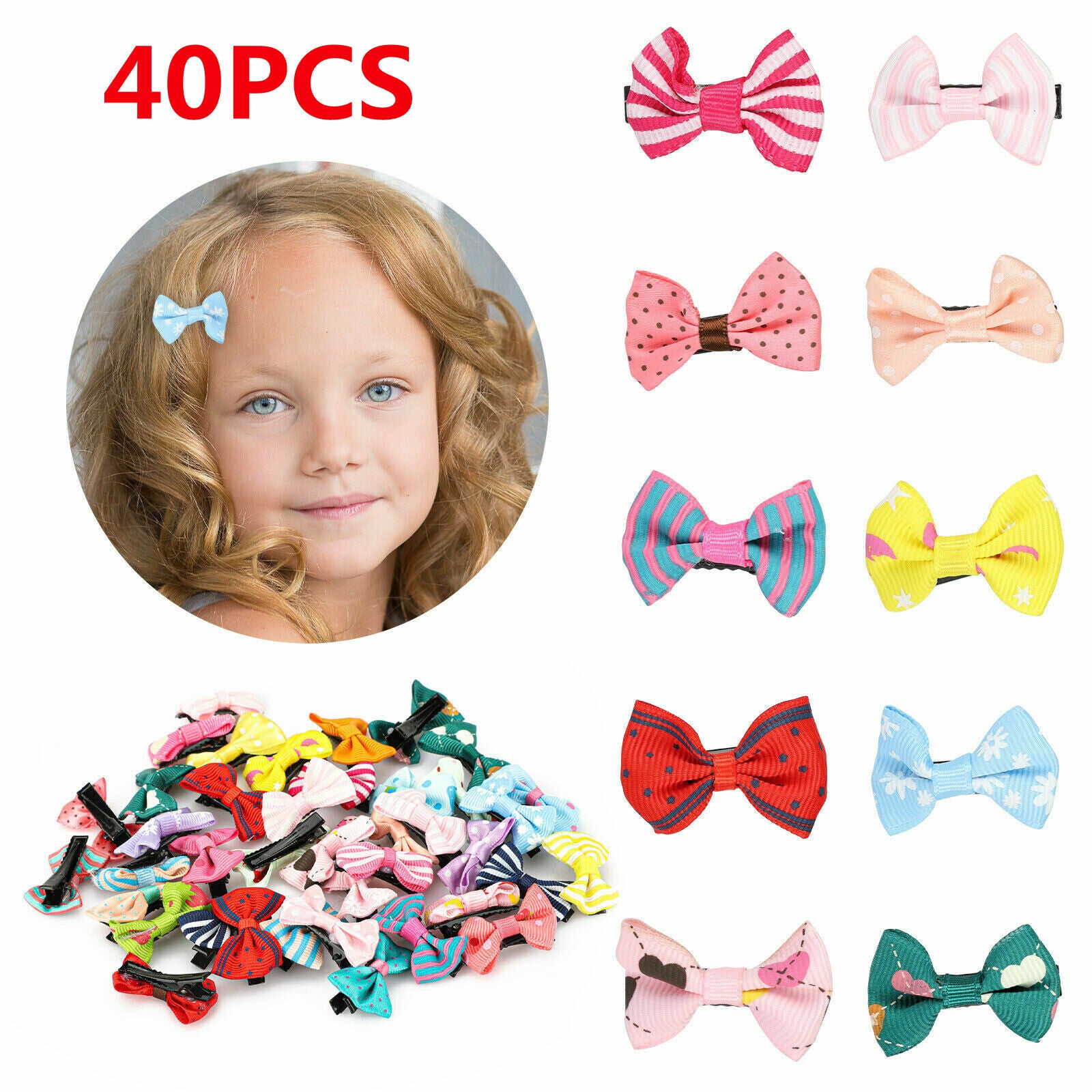 40Pcs Girls Kids Baby Toddler Mini Flowers Bow Hair Clips Hairpin Alligator Clip