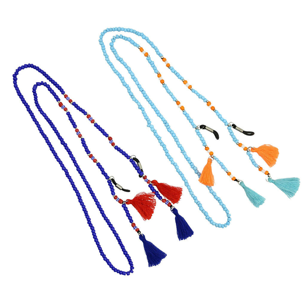 2 Pieces Glass Beaded Eyeglass Straps Sunglasses Holder with Non-slip Silicone