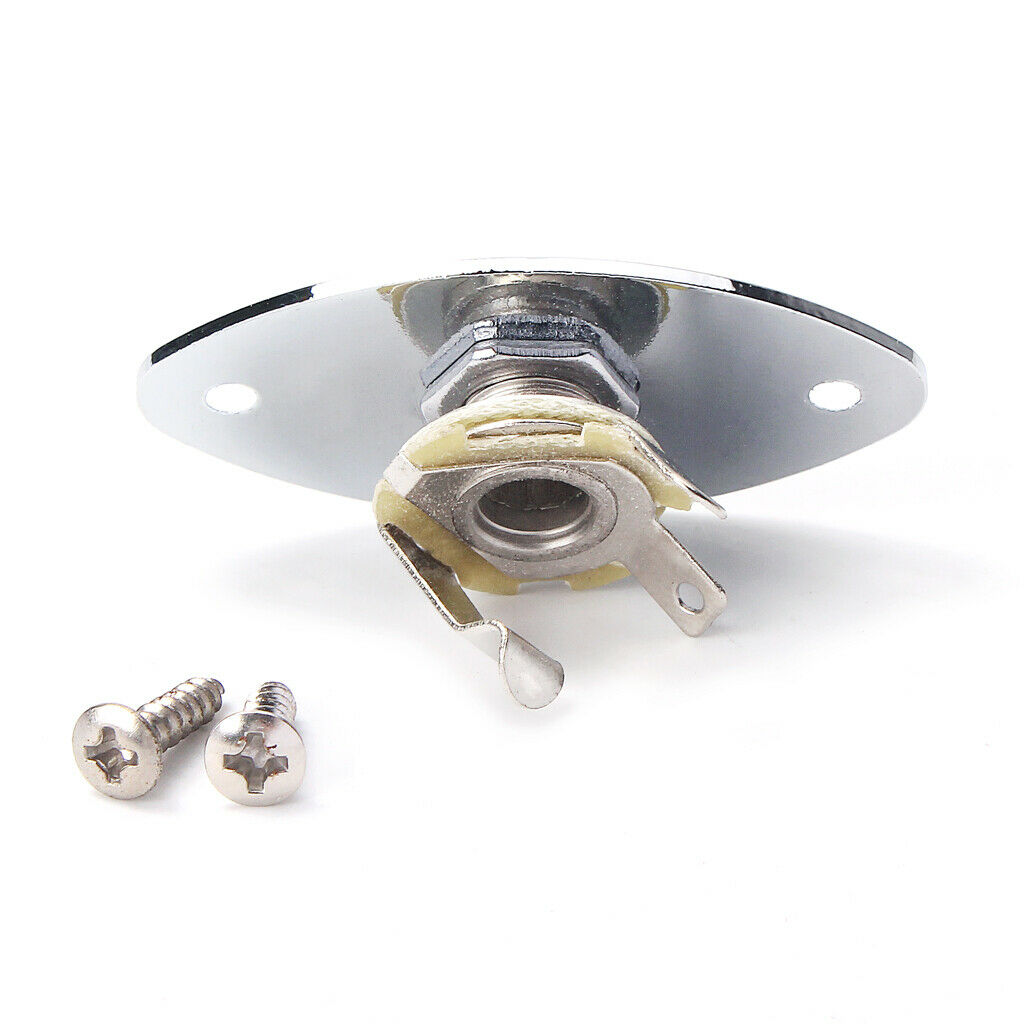 Chrome 1/4'' Oval Flat Guitar Output   Plate Socket for Cigar Box Electric