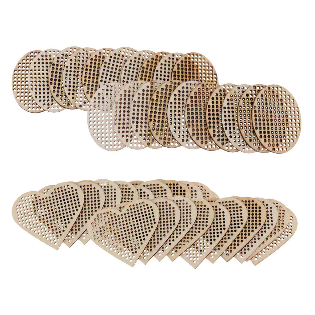 40pcs Heart Oval Shape Blank Pendant for Cross Stitch Kit, Wooden Pendant