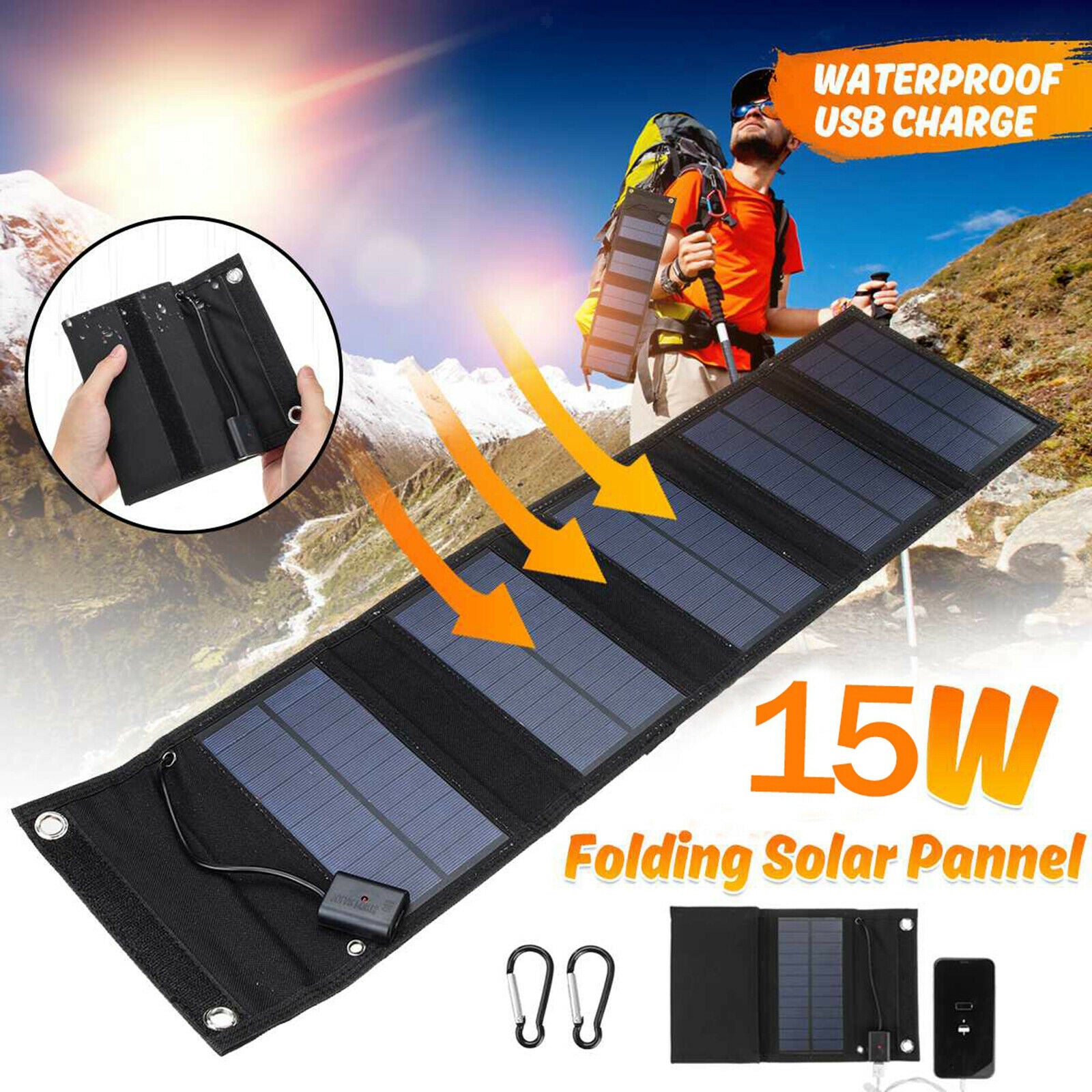 Folding Solar Panel Charger USB Charging for Cellphone Notebook Laptop