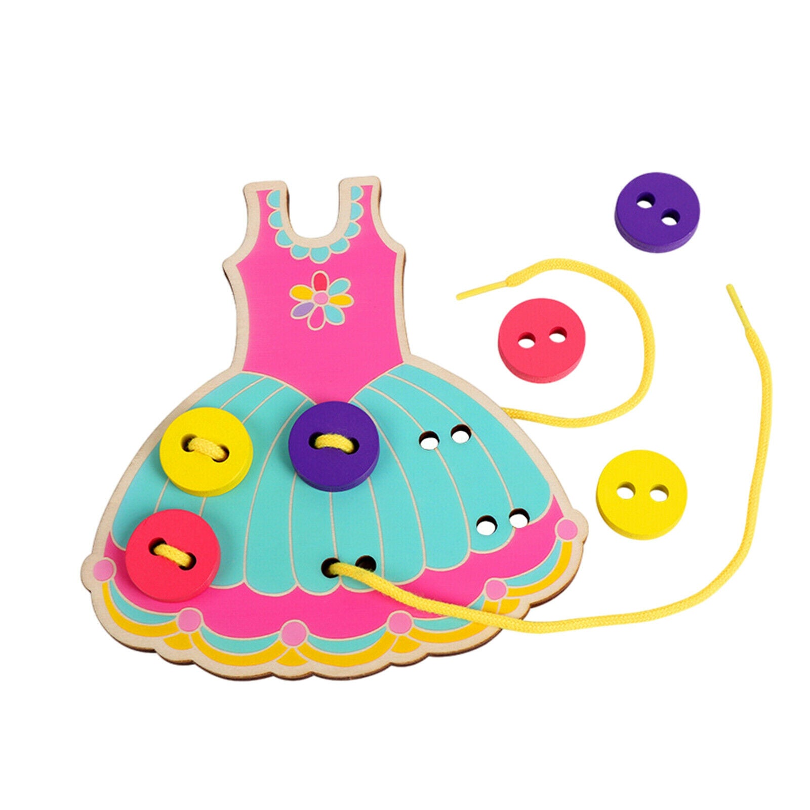 Wooden Clothes Sewing Buttons Toys Toddler Wear Dress Lacing Game Accessory