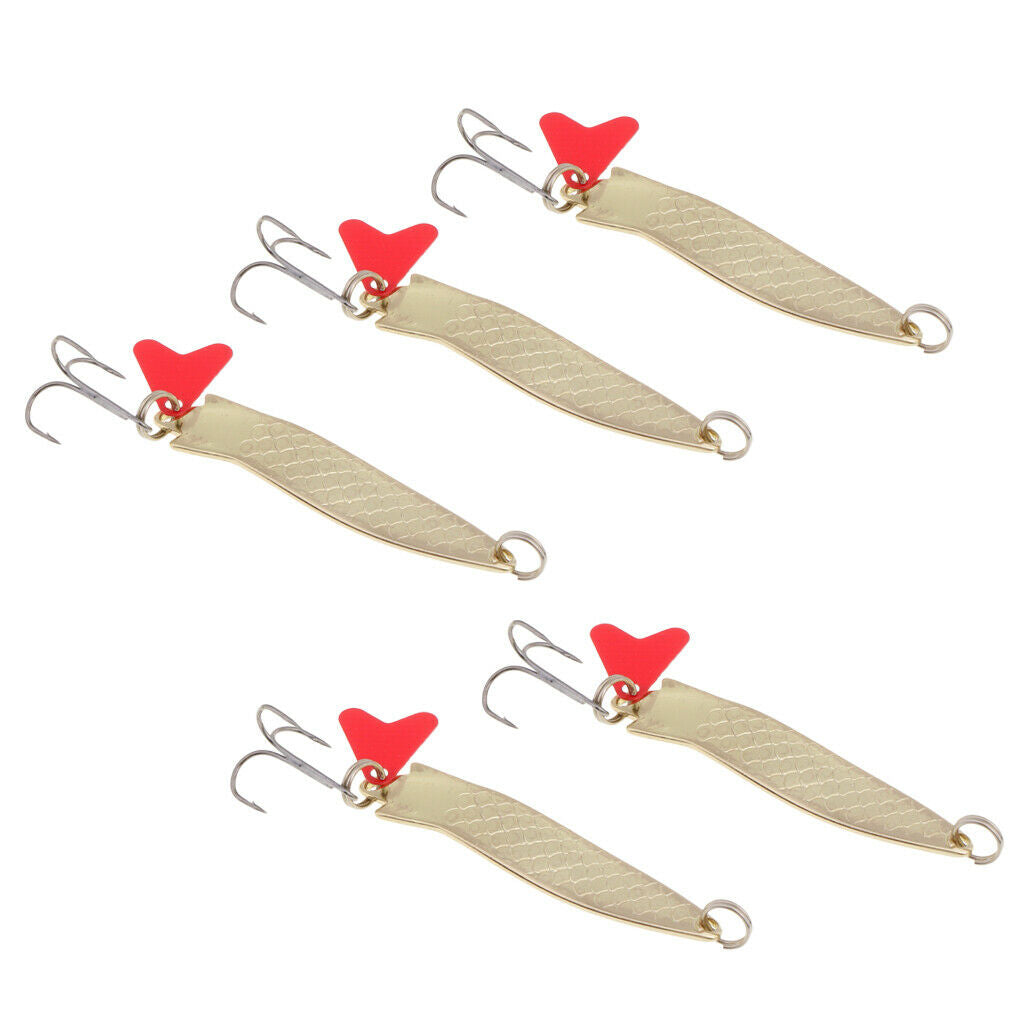 5pcs Spinner Fishing Bass Bait Lures Metal Spoon Crank Baits Tackle Hooks #3
