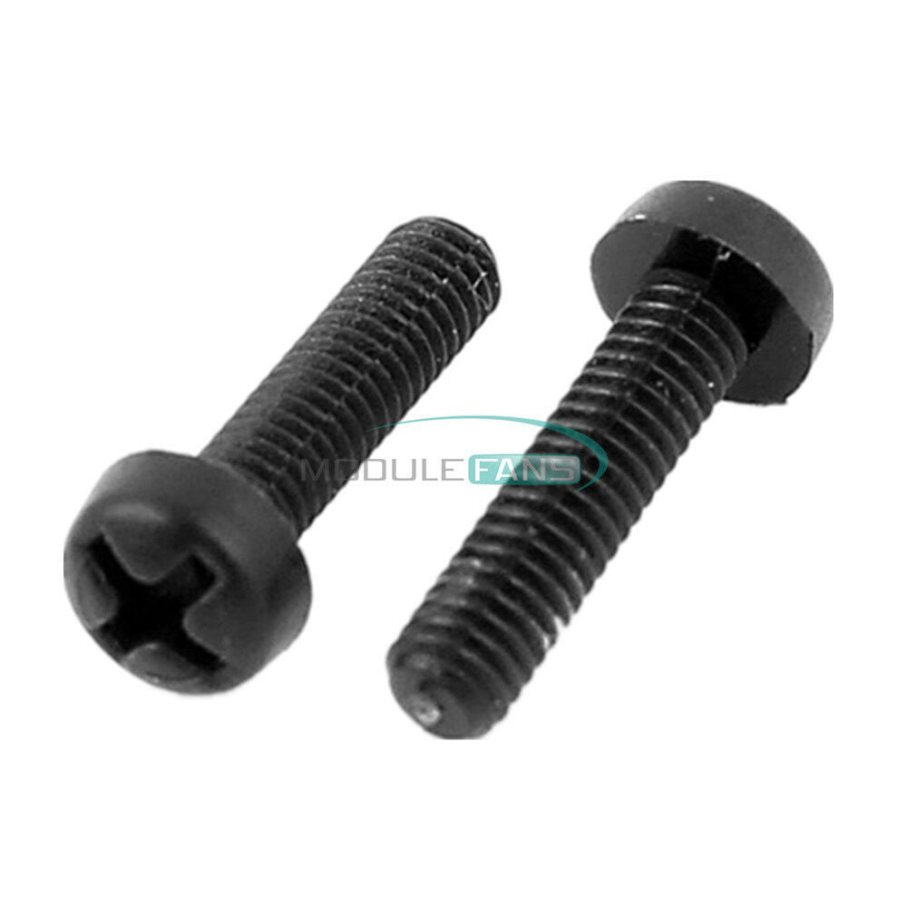 100PCS M3 x 10mm Nylon Black Round Phillips Pan Head Screws New