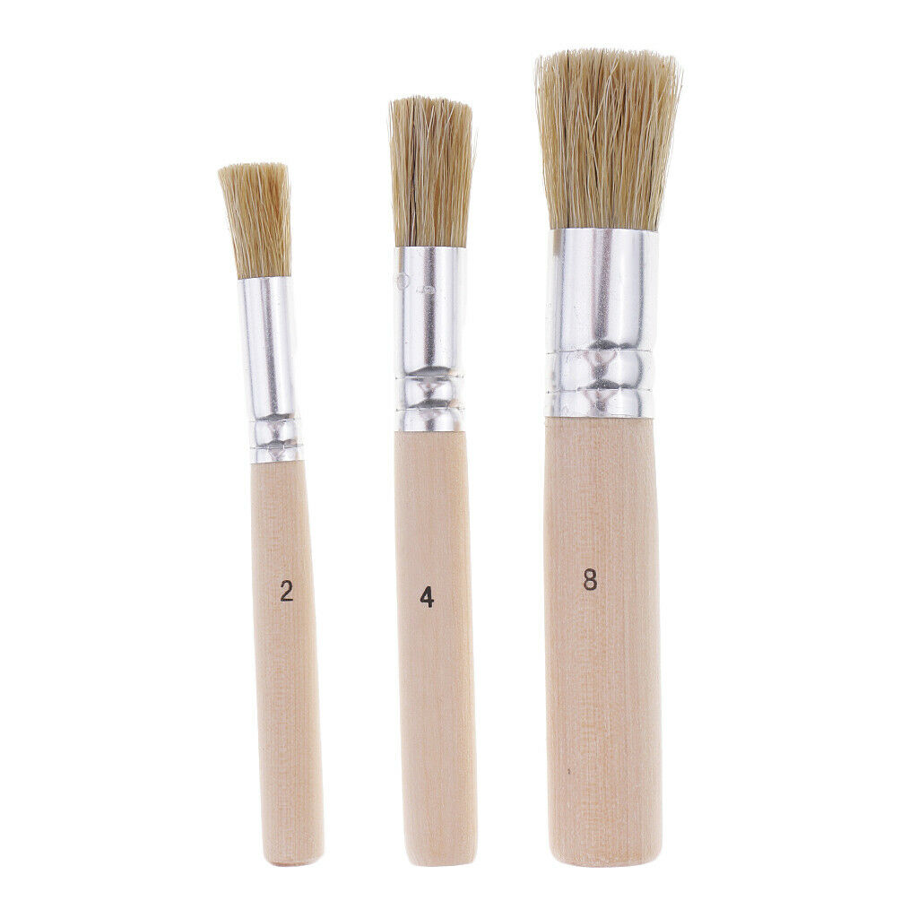 3pcs Round Wooden Handle Oil Watercolor Painting Acrylic Paint Brushes