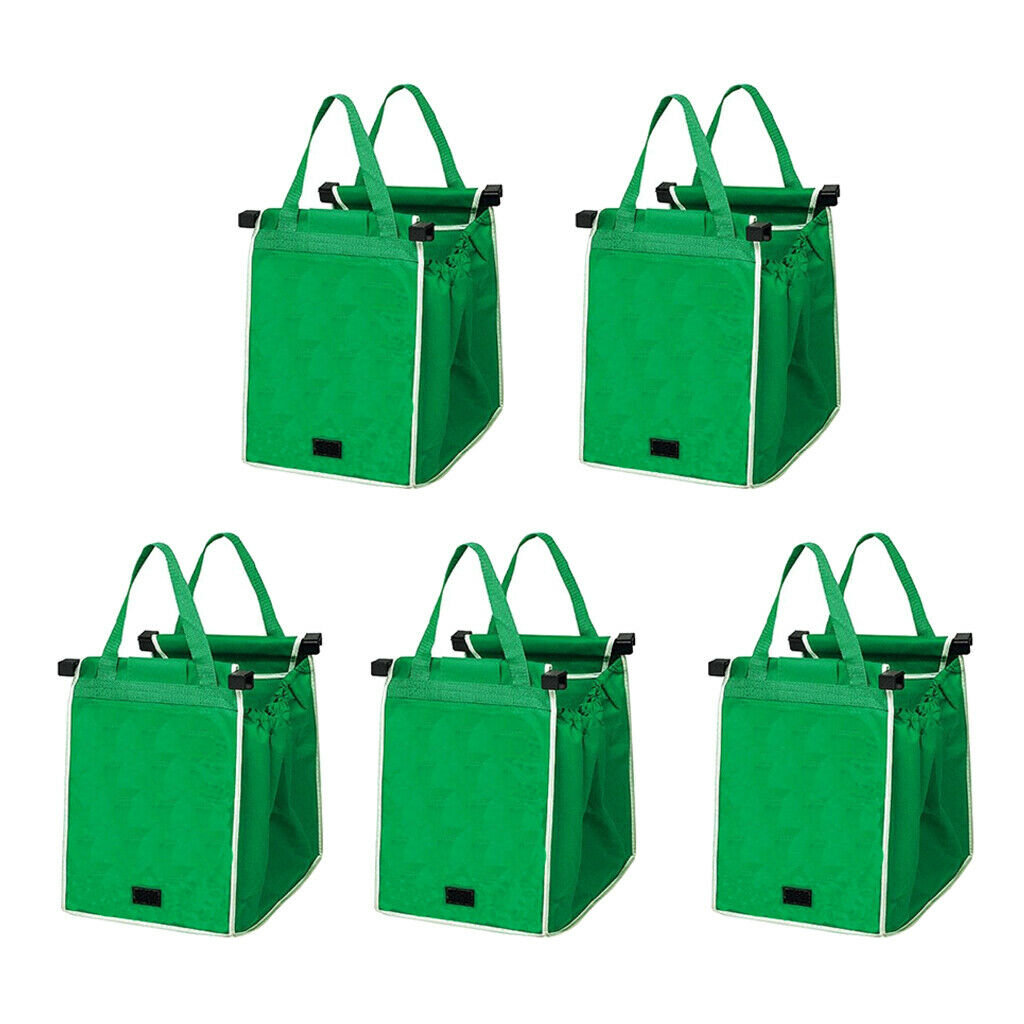 5 pieces of foldable, reusable supermarket shopping bags with clips