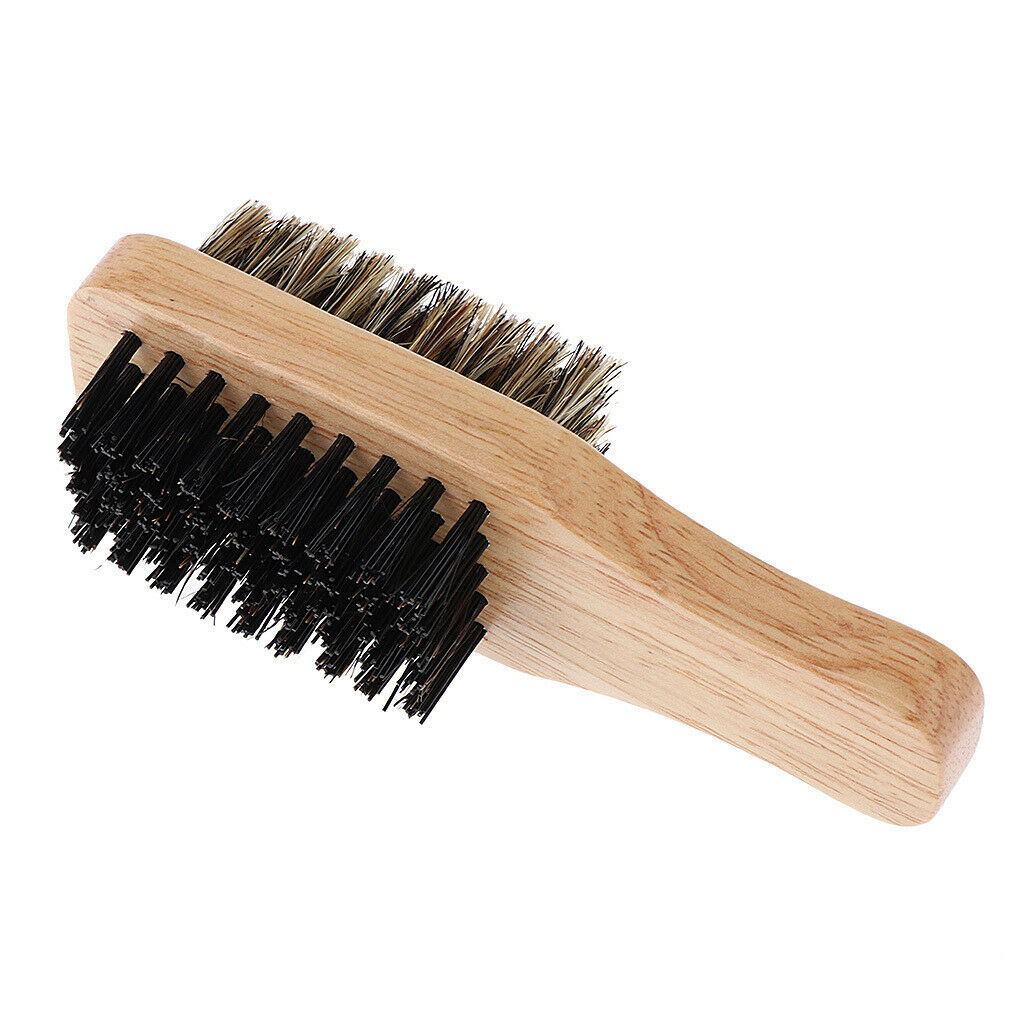 2x Dual Sides Bristles Beard Mustache Cleaning Styling Brush w/ Wood Handle