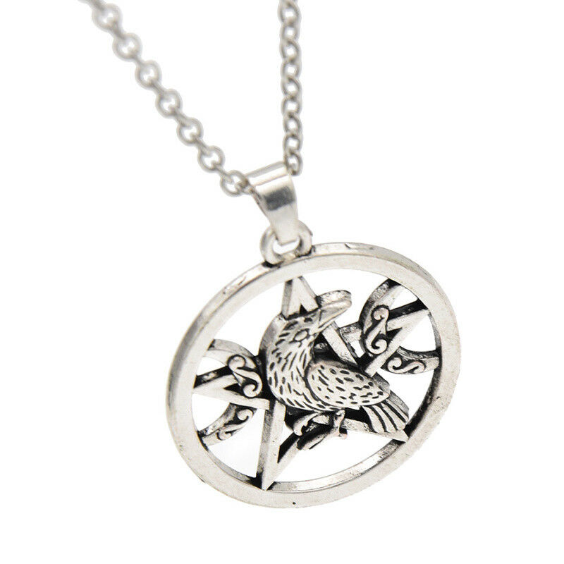 1pc Pentacle Star Pentagram Round Pendant Necklace Raven Viking Jewelry for Men