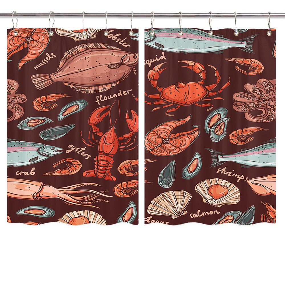 Lobster Crab Decor Window Treatments for Kitchen Curtains 2 Panels, 55X39 Inches