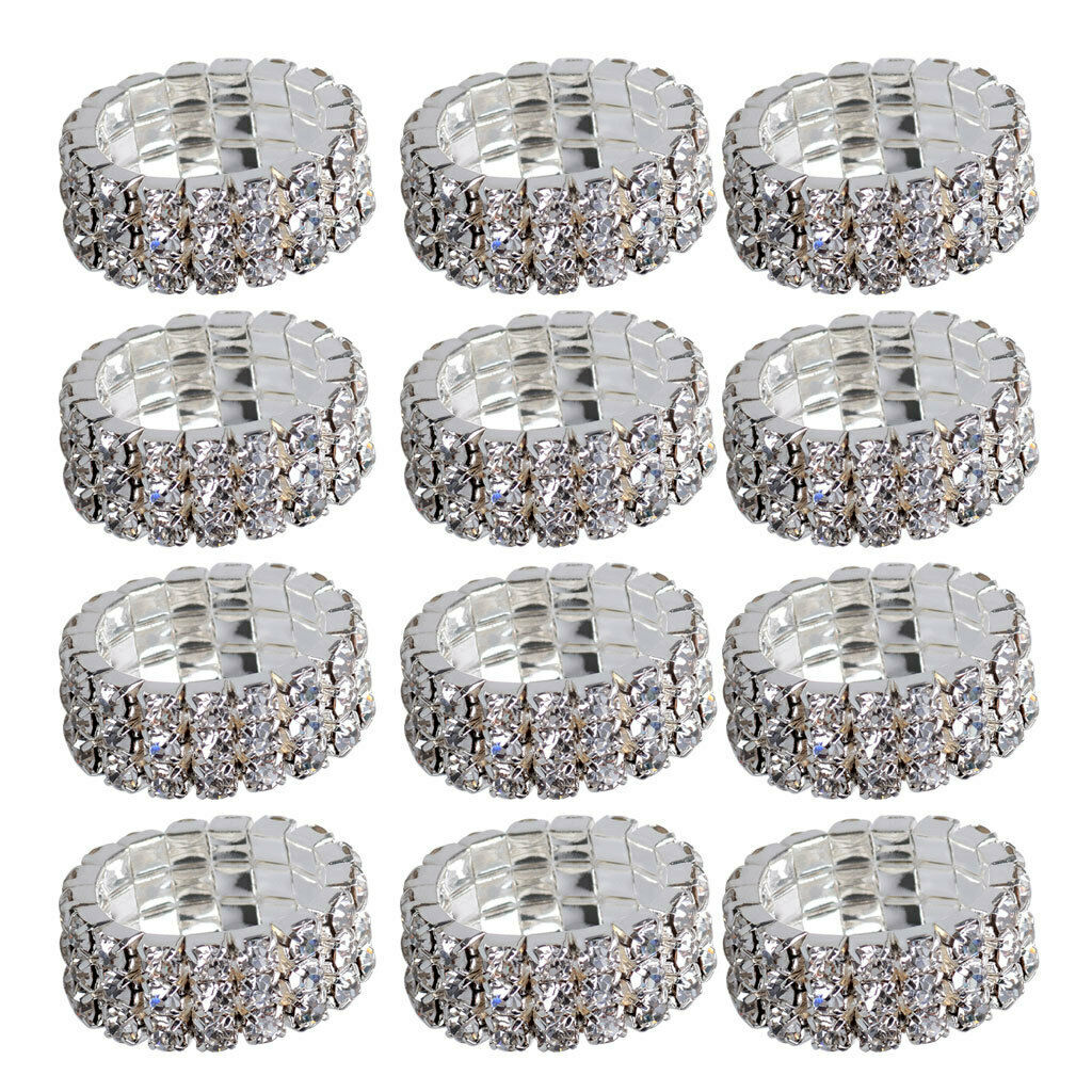 12x Luxury 3-Row Crystal Rhinestone Ring for Women Party Wedding Ring White