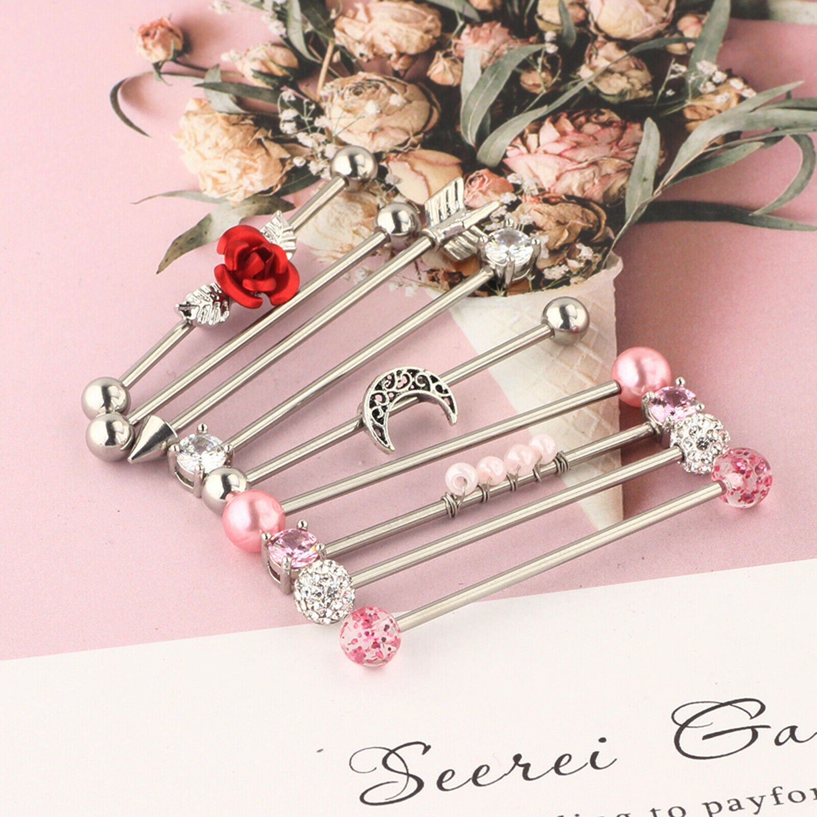 9pcs Surgical Stainless Steel Industrial Barbell Piercing Jewelry
