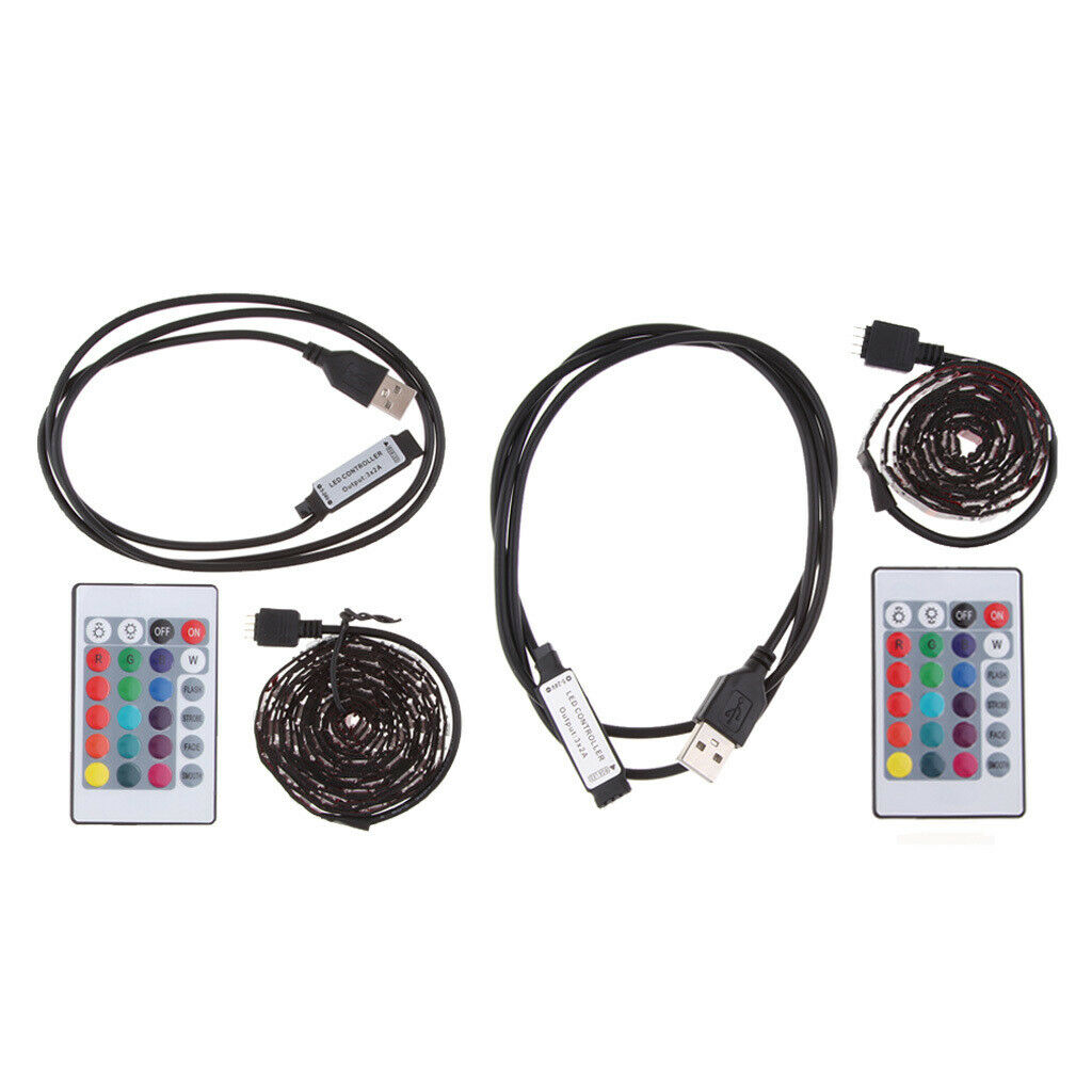 2 Pieces DC 5V USB LED RGB Strip Light TV Back Lighting with 24-Key Remote
