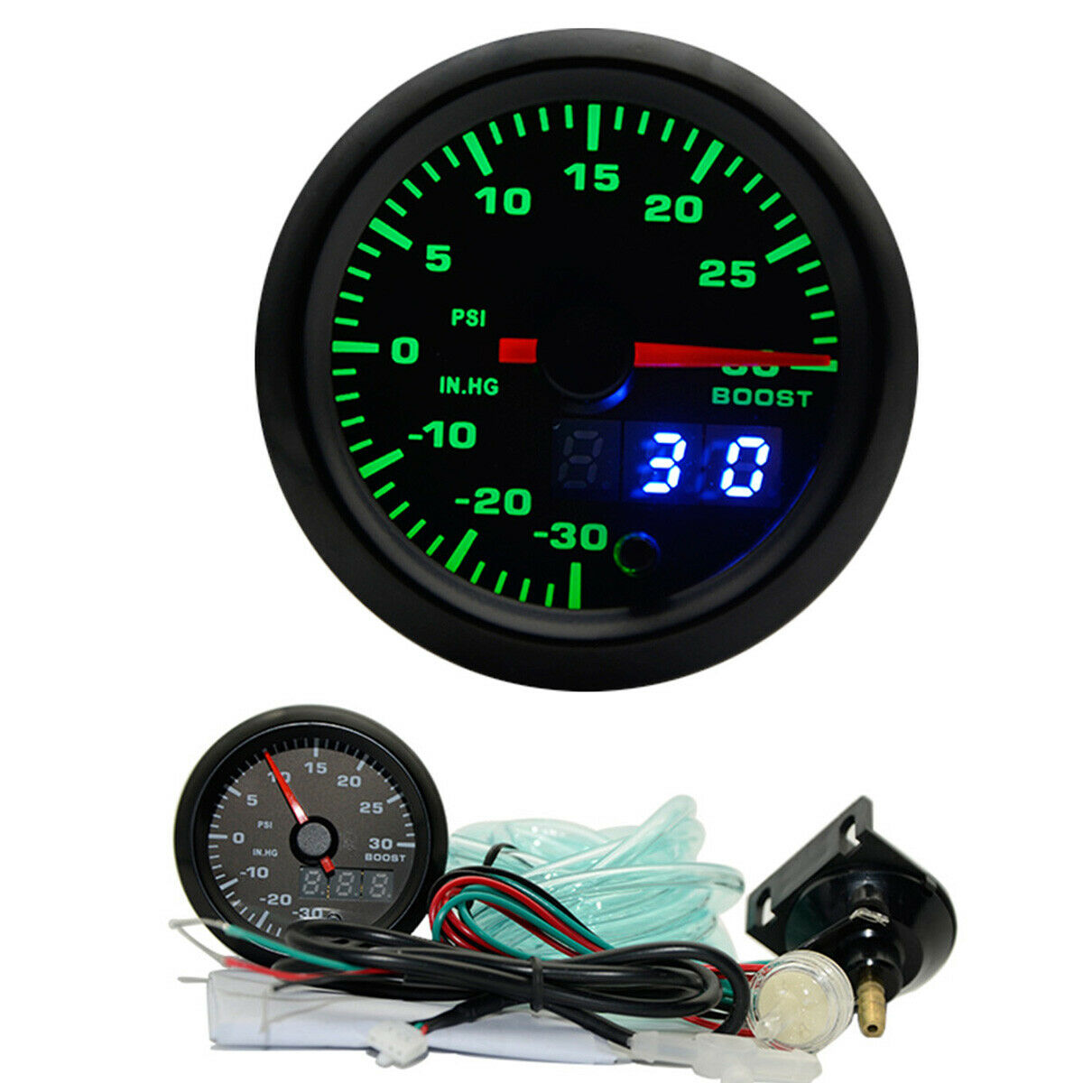 52mm 7 Colors Turbo Boost Gauge PSI Meter Analog/Digital Dual Display 10-15V