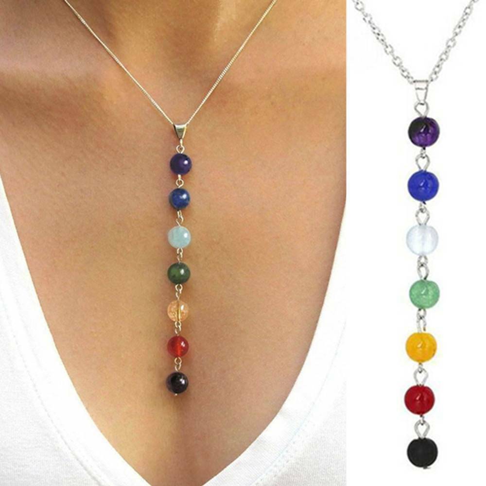 Jewelry Balancing Yoga Healing Reiki Necklace 7 Chakra Beads Pendant Chain