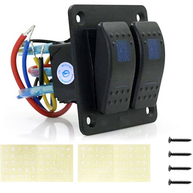 2 Gang Toggle Rocker Switch Panel Car Boat Marine RV Truck Blue LED Waterproof