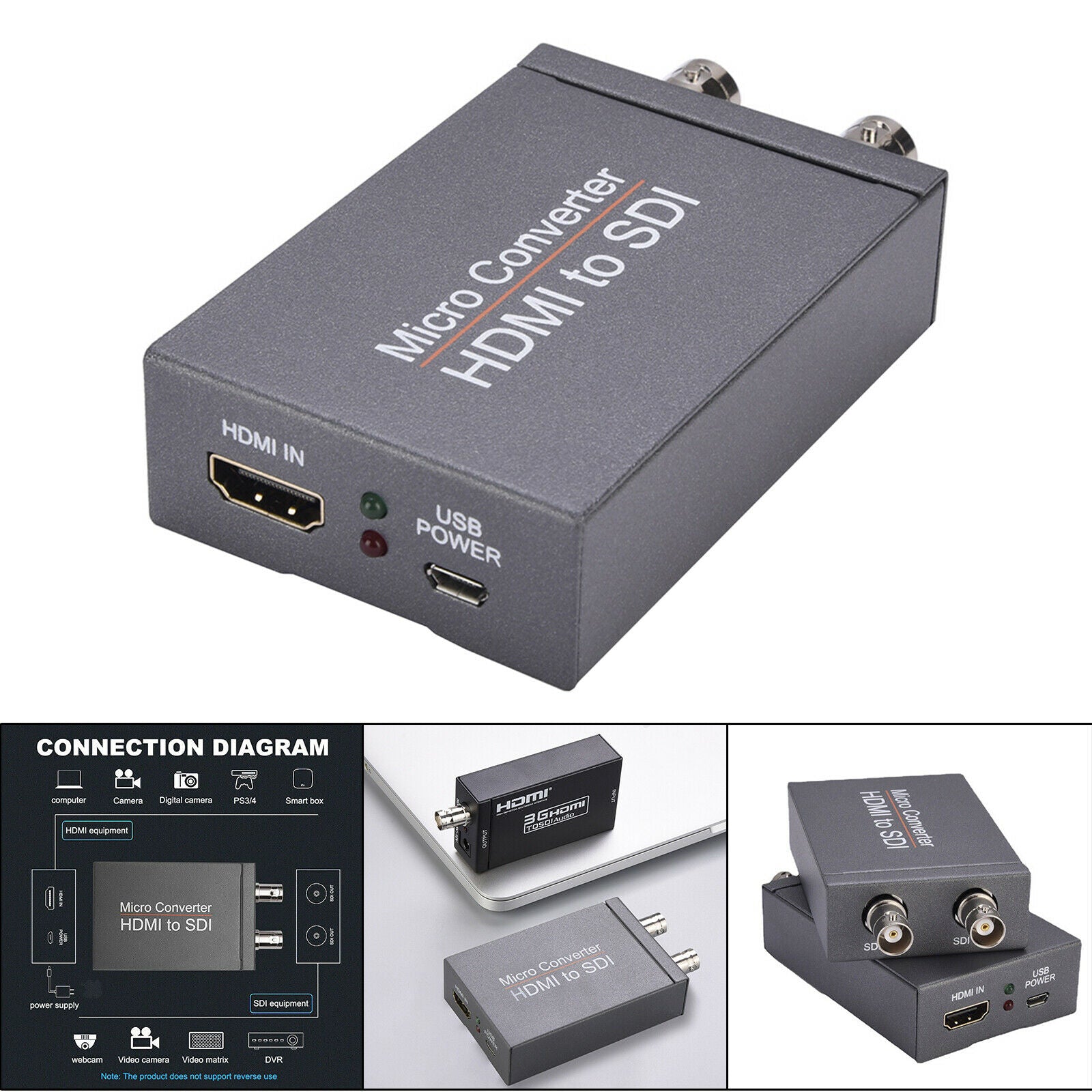 1080P HDMI to SDI Converter Audio Embedder Support 3G-SDI for Camera Gray