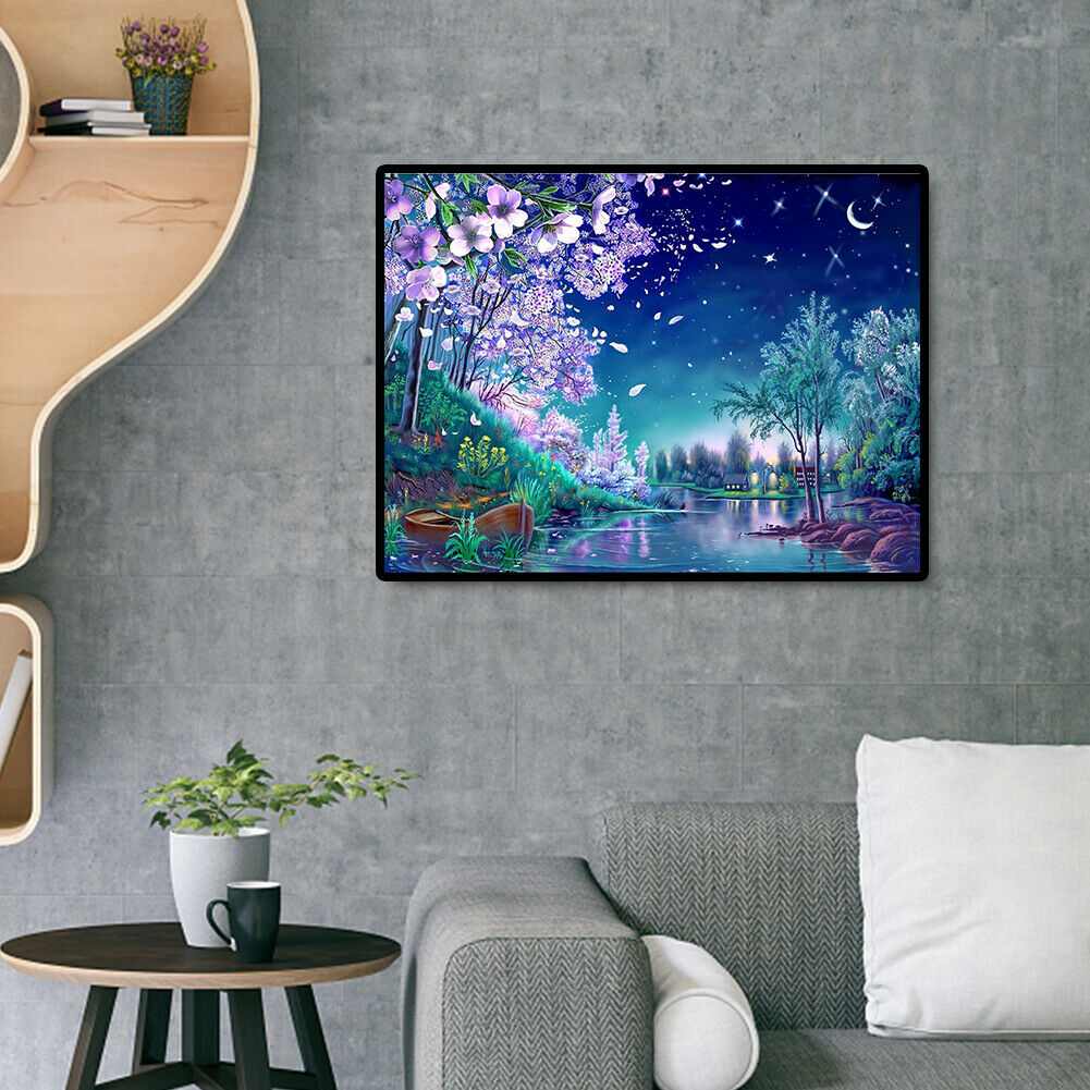 Diamond Painting Cherry Blossom Night Scene Full Square Rhinestone Picture @
