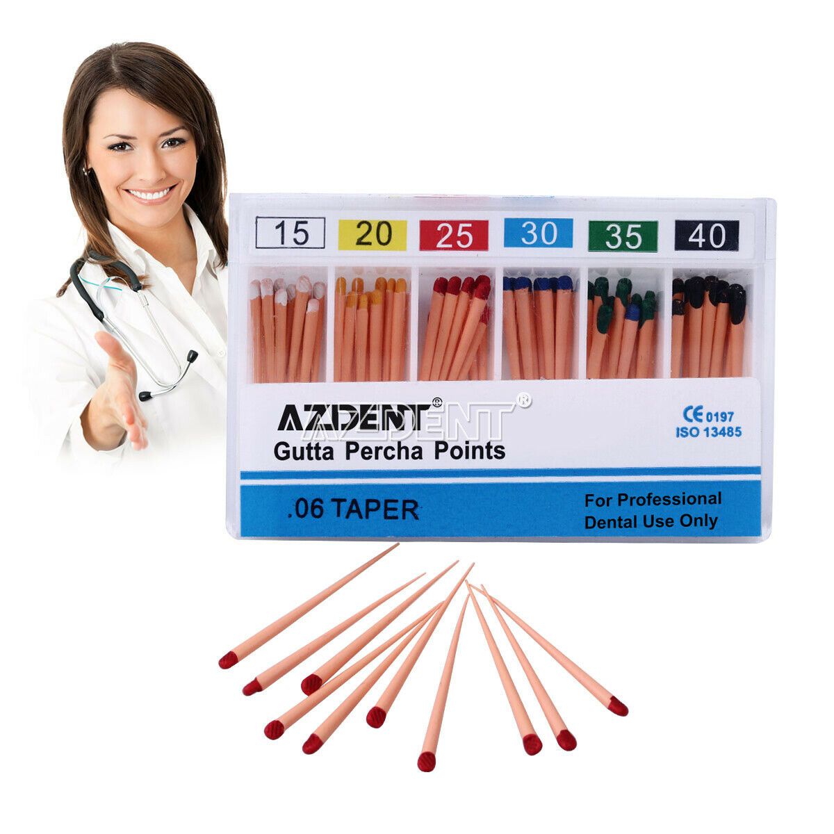 10 Boxes AZDENT Dental Gutta Percha Points Taper 0.06 15-40# 60 Points/Box