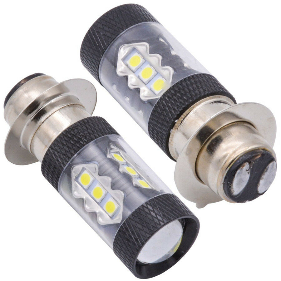 2x P15D 6500K 80W 16 LED Motorcycle Headlight Projector DRL Fog Light Hi/Lo Bulb
