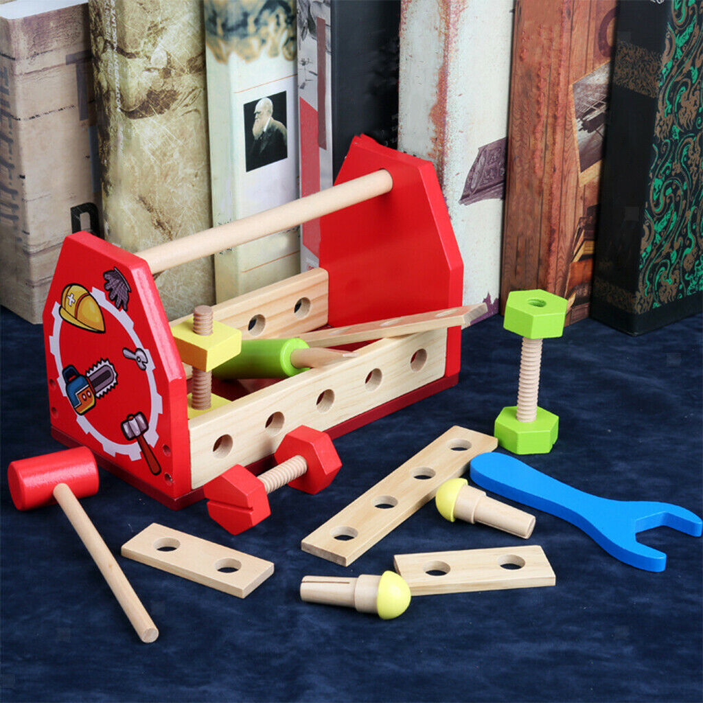 Children Wooden Toolbox Kit Screw Nut Toys Combination Construction Tools