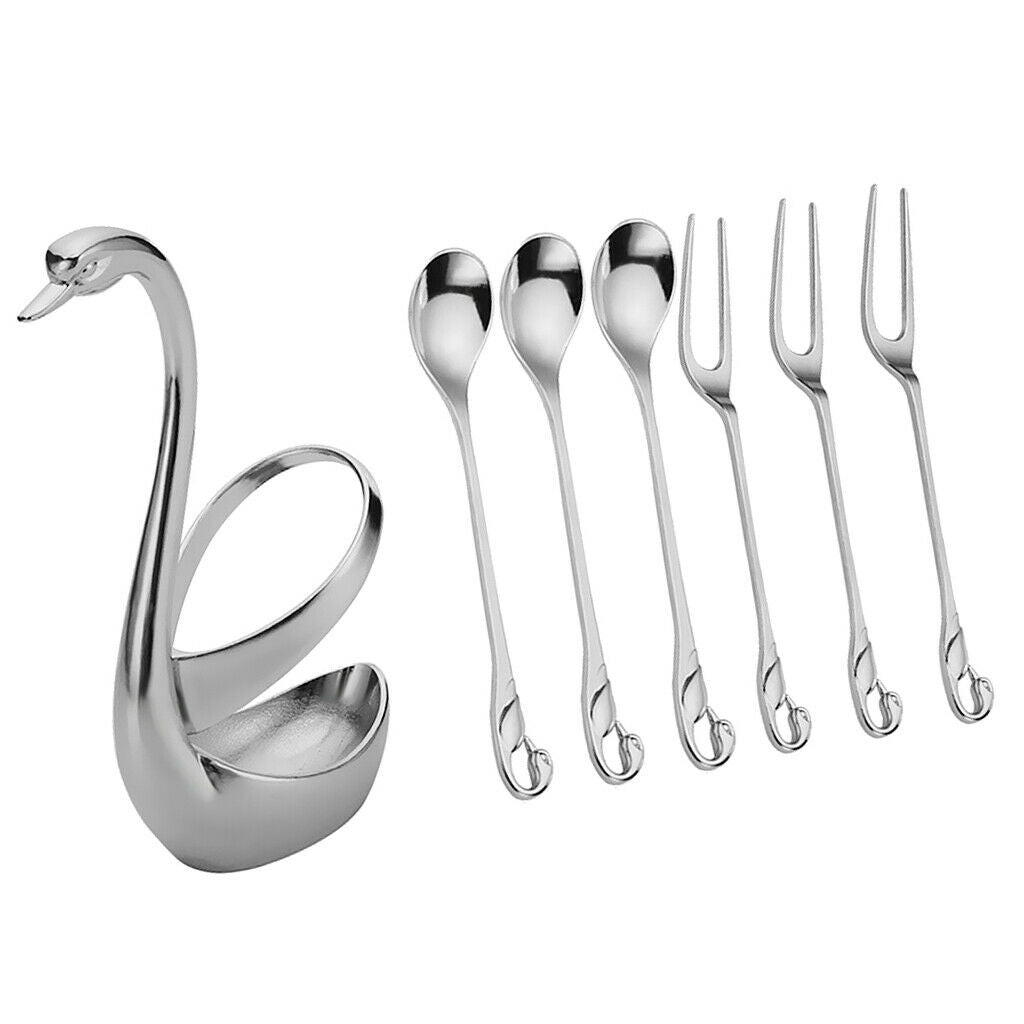 Stainless Steel Swan Style Holder Coffee Dessert Spoon Fruit Fork Cutlery Rest