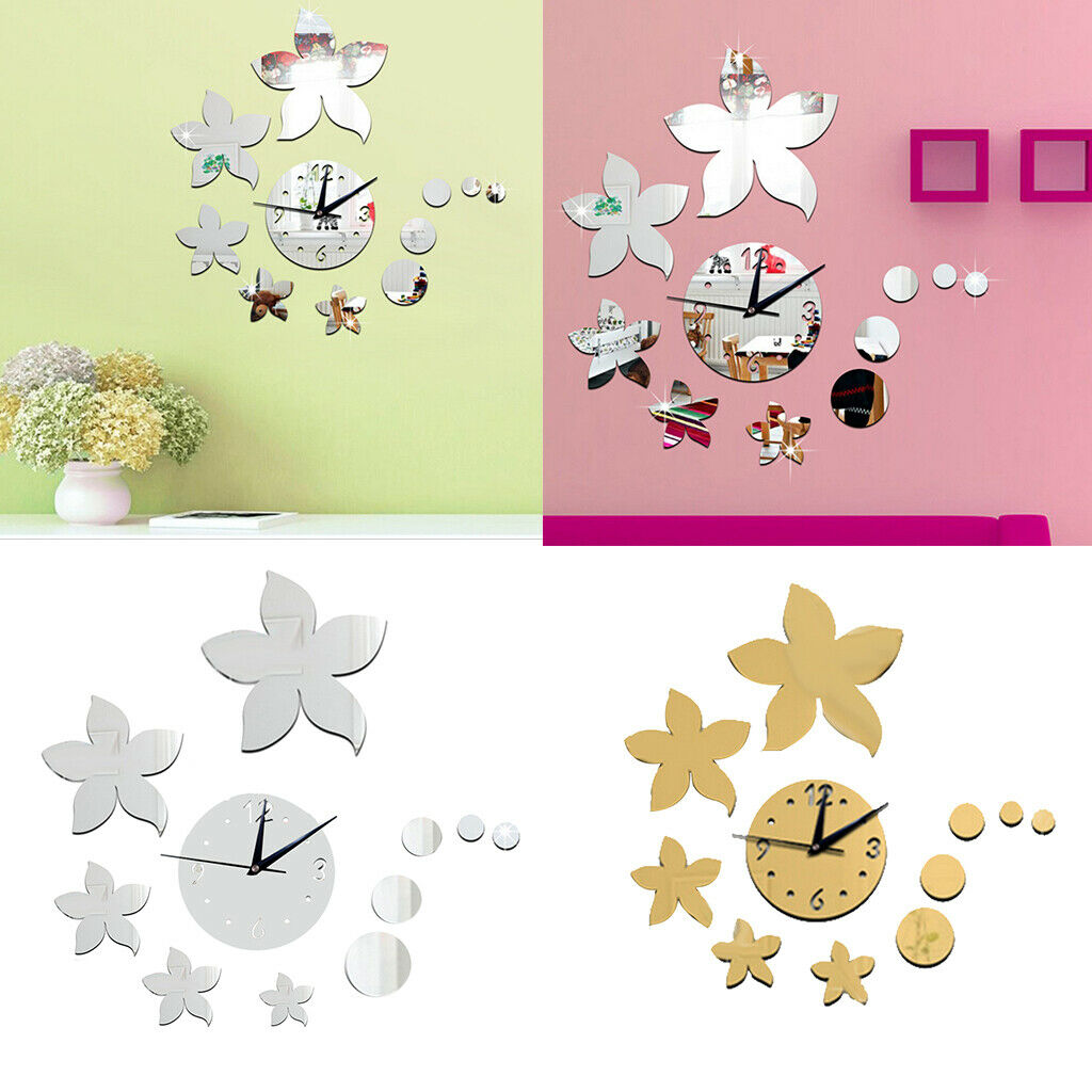 Fashion DIY Mirror Wall Creative Decoration Clock Bauhinia Flowers Golden