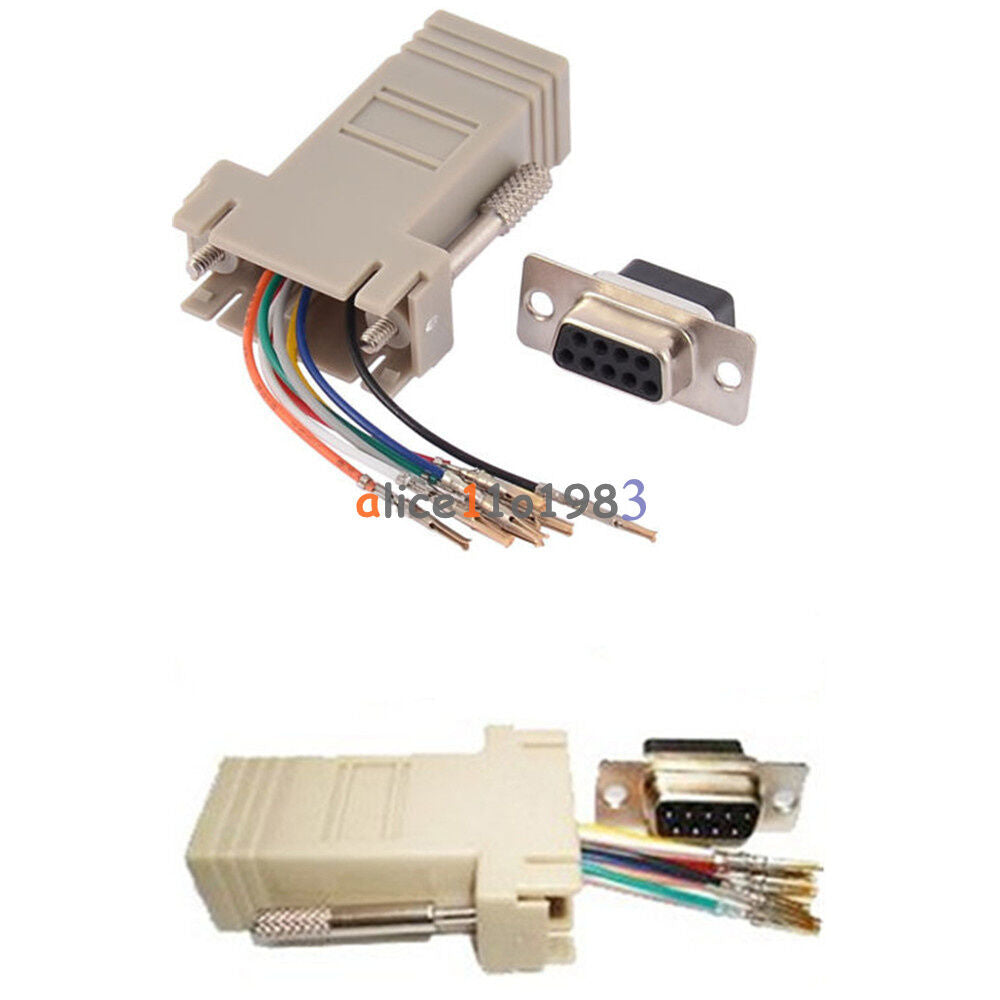 RS232 DB9 Male/Female Plug Connector RJ45 Female Buchse Ethernet Adapter