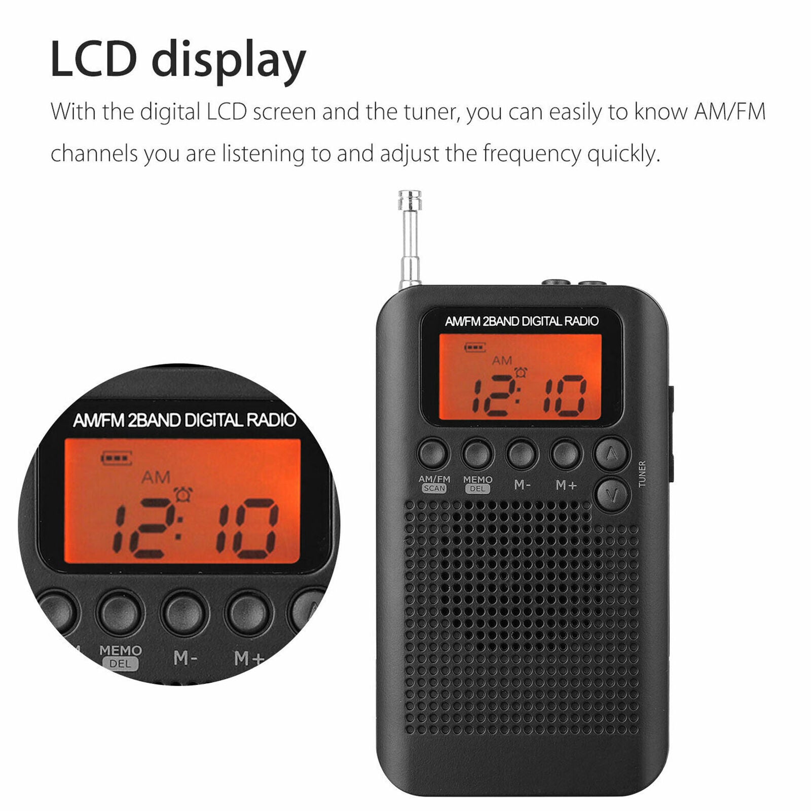Portable AM FM Pocket 2 Bands Telescopic Antenna Stereo Digital Receiver Radio