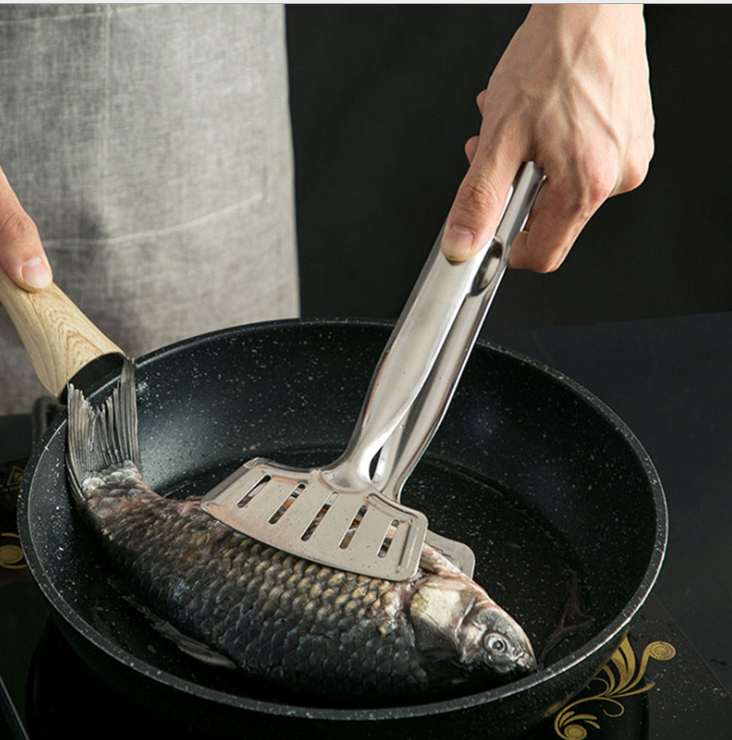 1Pcs Stainless Steel Frying Fish Shovel Kitchen Fork Tool Home Clip Fried Steak