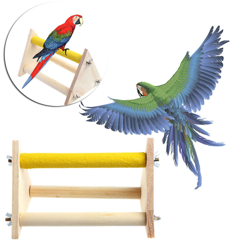 Pet Parrot Bird Wooden Perch Stand Rack Play Toys Training Activity Playstand