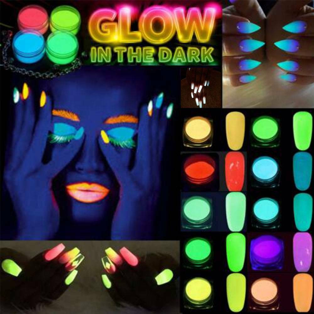 12Colors/Pack Acrylic Fluorescent Powder Glow In the Dark Manicure Nail Pigment~