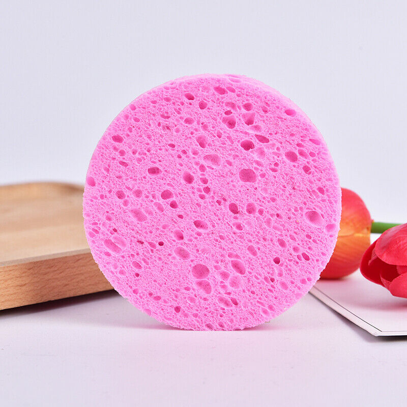 Natural Plant Fiber Face Wash Cleansing Round Sponge Beauty Makeup Tool Pink:.DD