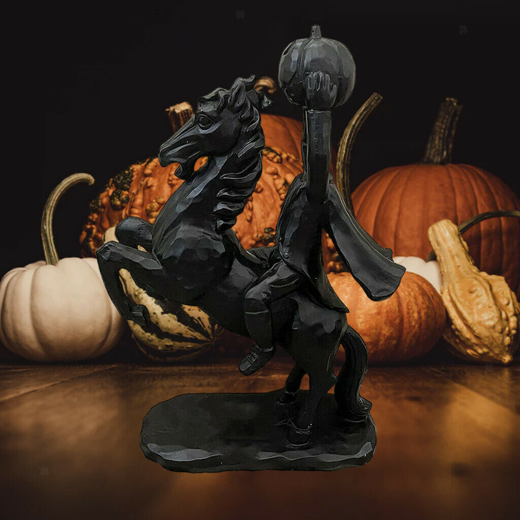 Headless Horseman Statue Ornament Horror All Black for Halloween Desktop