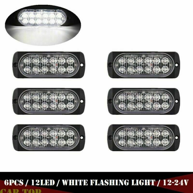 6x White 12 LED Truck Emergency Beacon Warning Hazard Flash Strobe Light 12-24V