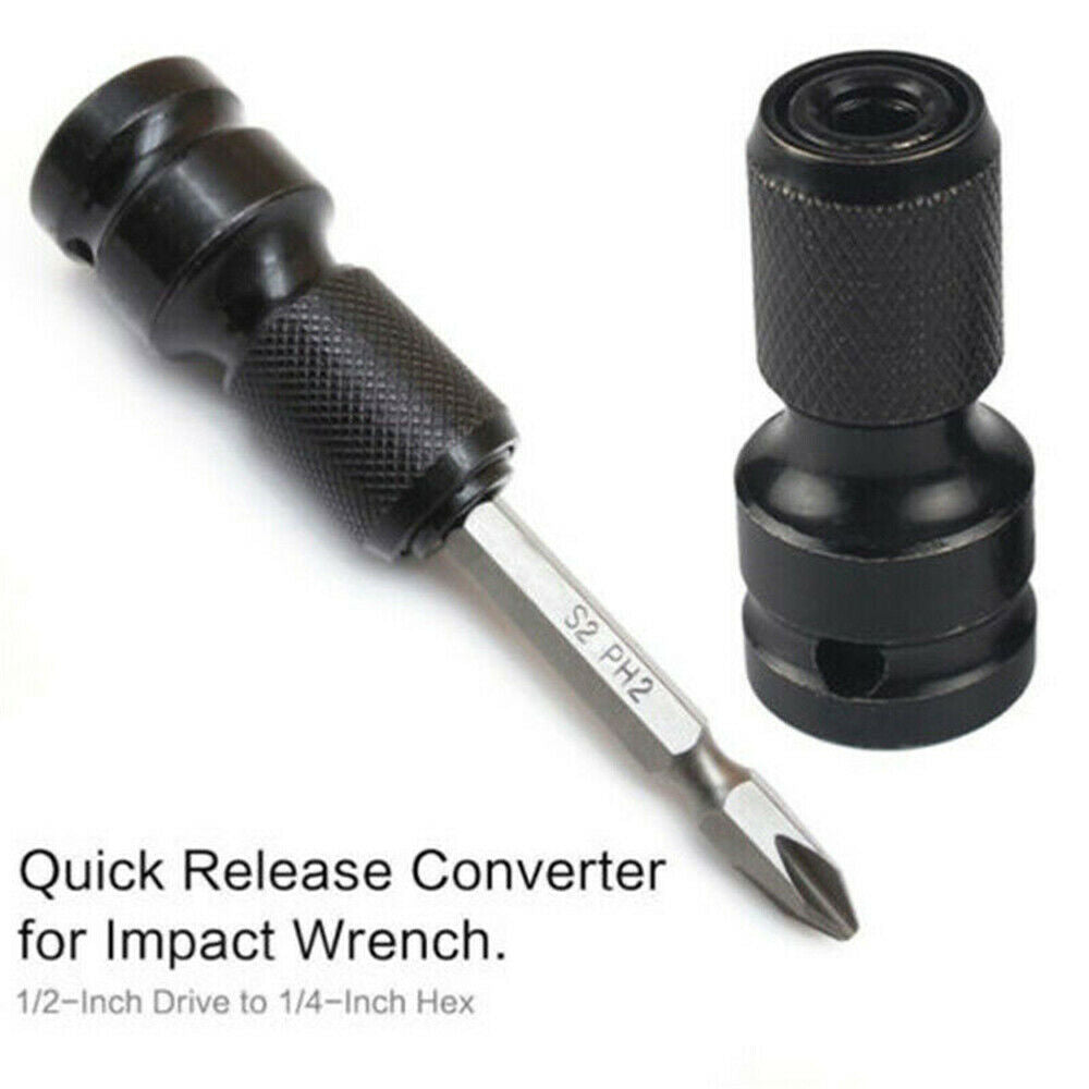 1/2" Drive To 1/4" Hex Drill Chuck Converters Socket Adapter For Impact Wrench