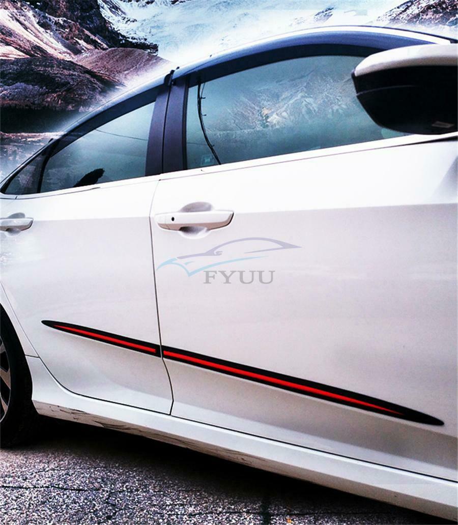 4 Pieces 75cm& 60cm Black& Red Car Body Side Skirt Line Decoration Strips Cover