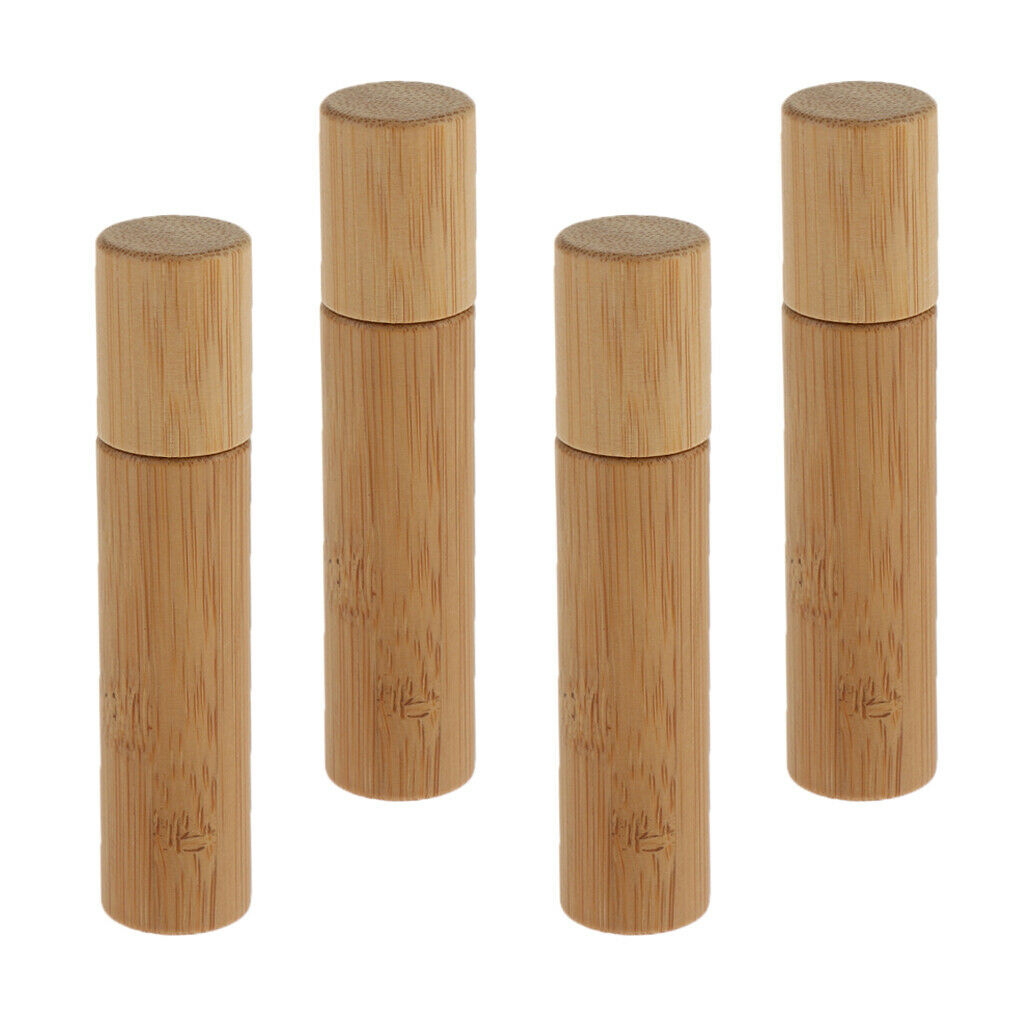 4 lot Travel Bamboo Essential Oil Fragrance Roller Bottles Vials Container