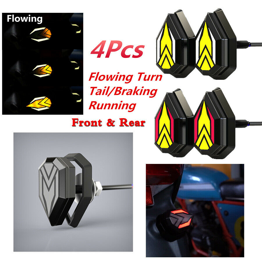 4x Motorcycle Front&Rear Flowing Turn Signal Light White DRL Red Brake Taillight