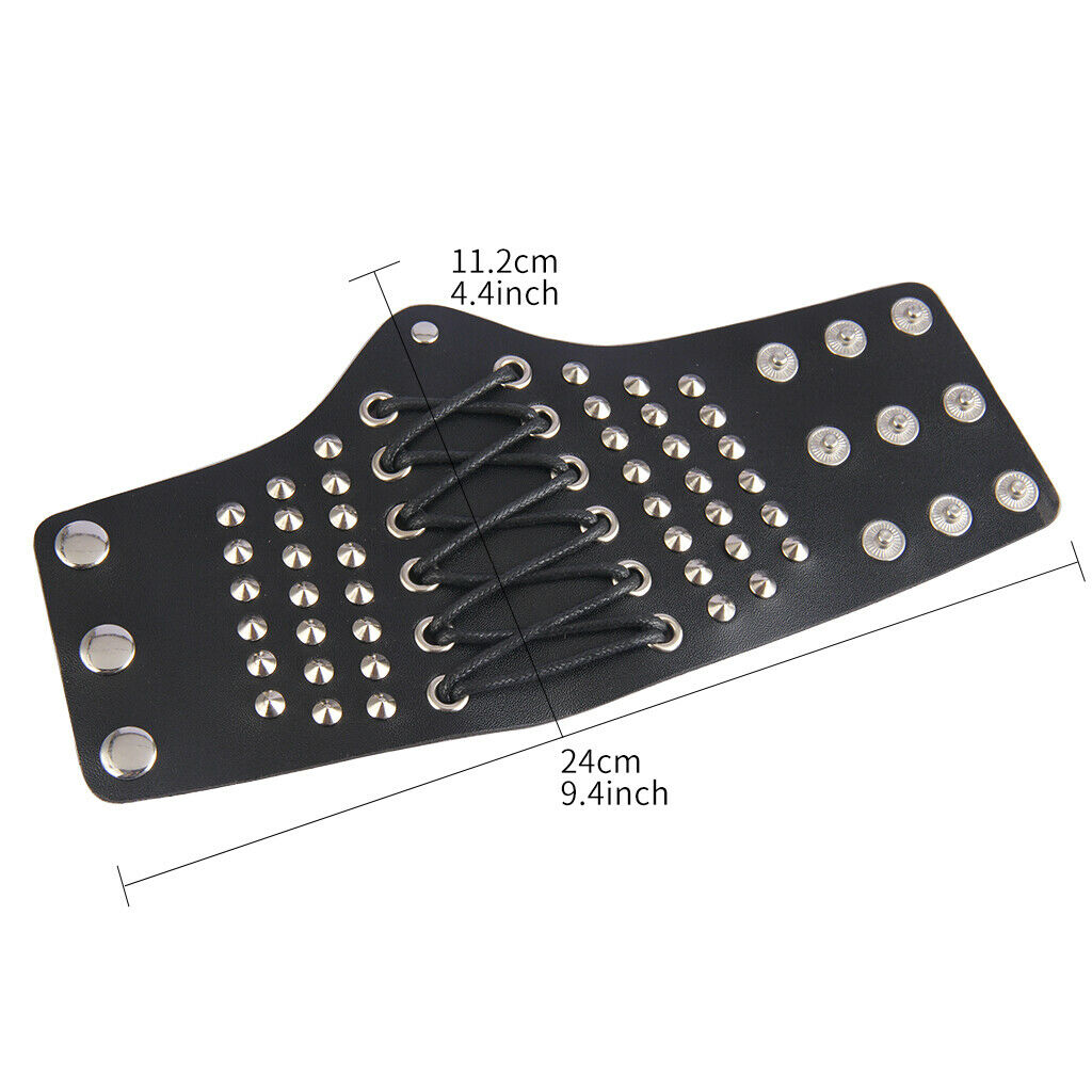 2Pcs Medieval Pu Leather Wristband Wide Bracer Gothic Arm Armor Cuff Black