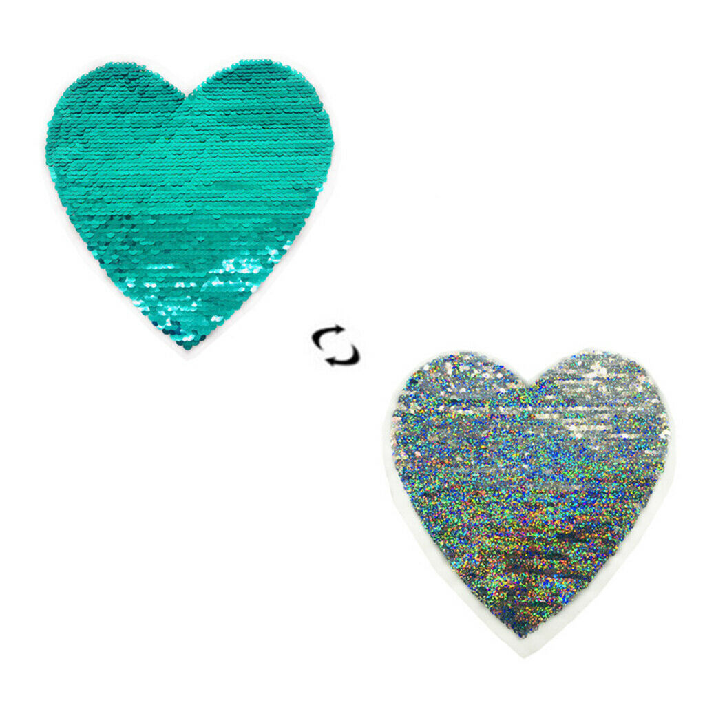 Love Heart Reversible Glitter Applique Clothing Decorative Sequins Patch DIY