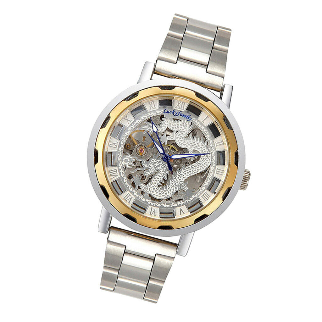 Mens Luxury Classic Skeleton Mechanical Watch Large Face Bracelet D