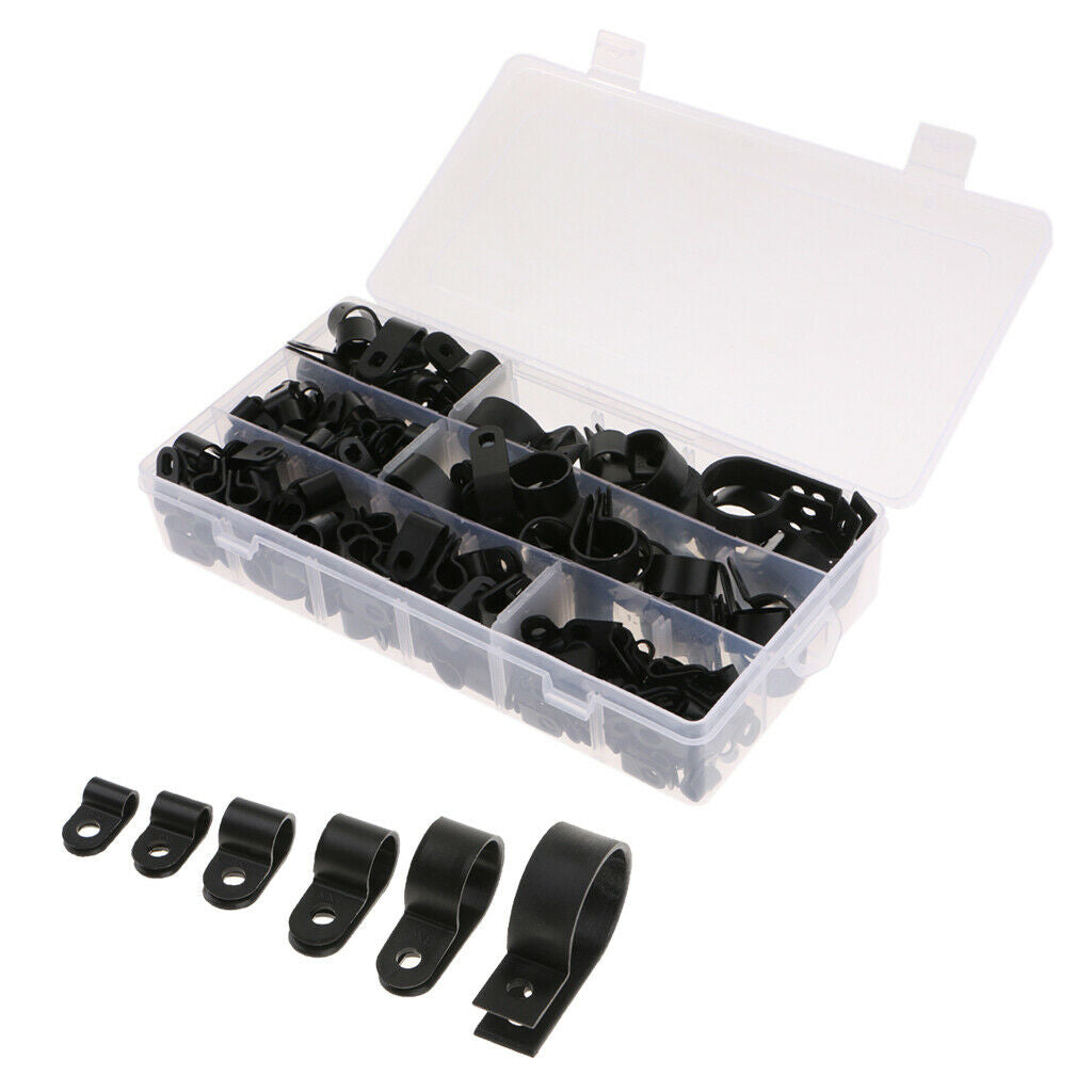 200 Pieces Dia 5mm 6mm 9mm 12mm 19mm 25mm R-Type Wire Clamps Clips Fastener