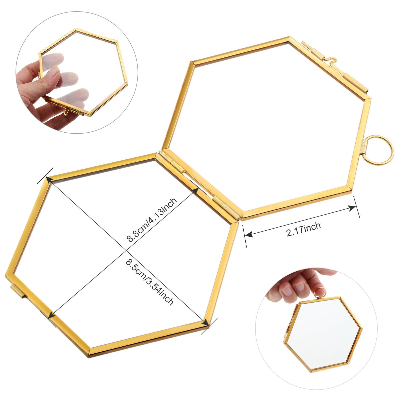 5pcs hanging glass hexagon photo picture frame graphic holder 8.8x8.5cm