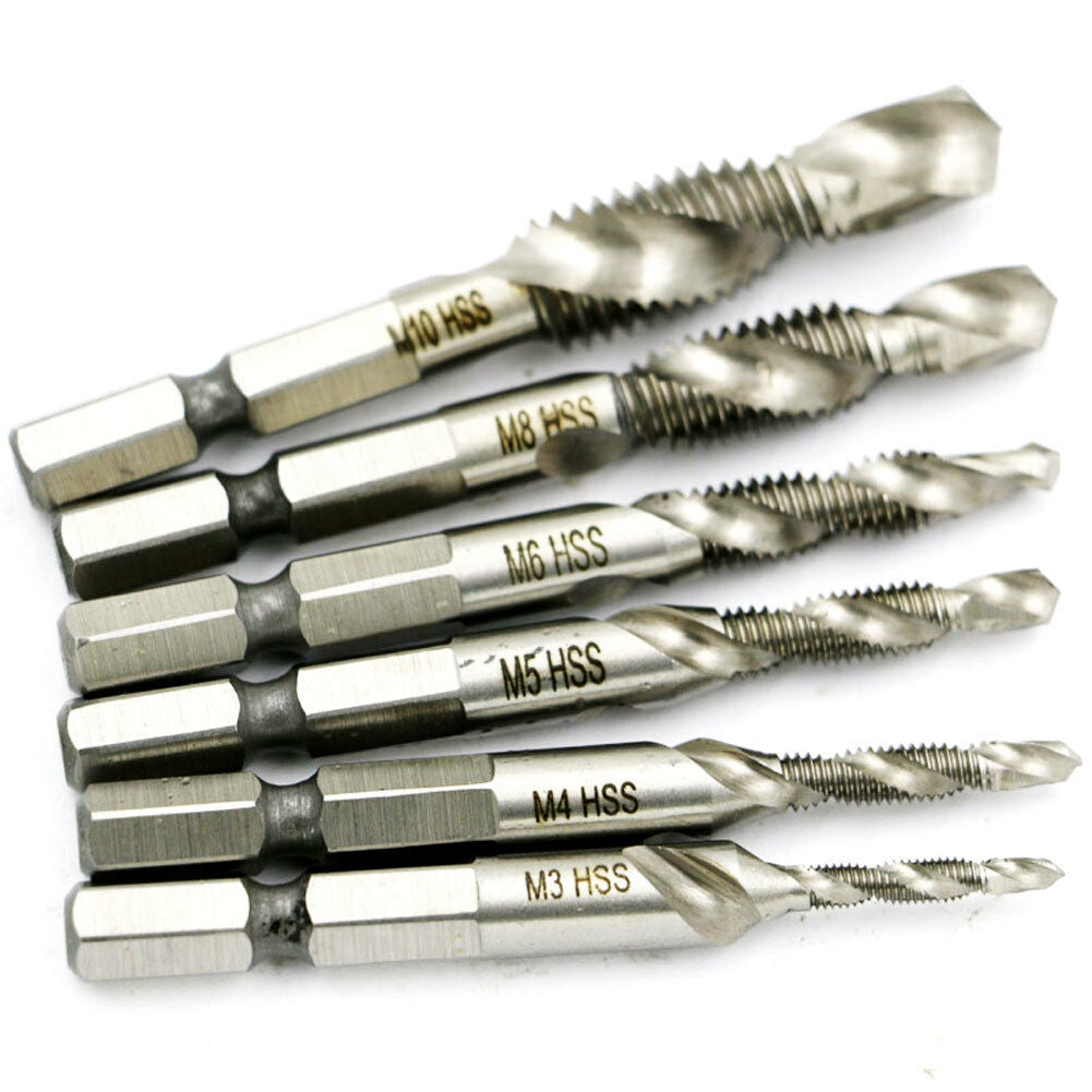 6pcs High Speed Steel Screw Thread Metric Spiral Hand Plug Tap 1/4-3/8'' Tool
