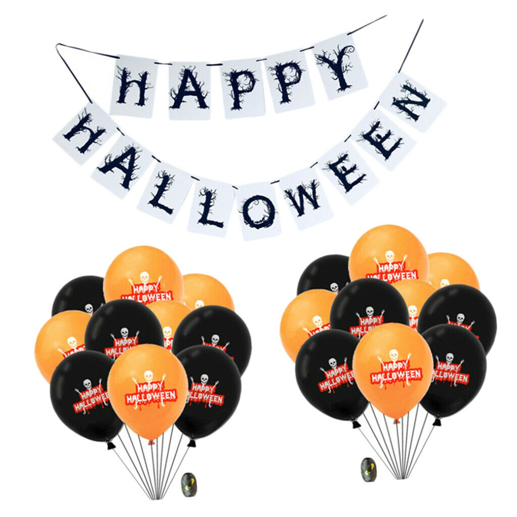22Ct Halloween Hanging Banner and Balloons House Decorations - Black and Orange