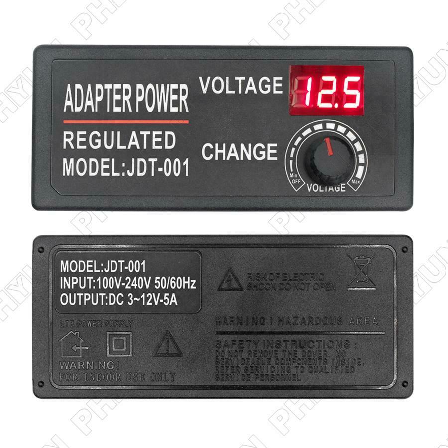 Adjustable Voltage 3V to 12V 5A AC DC Switch Power Supply Adapter w/ LED Display
