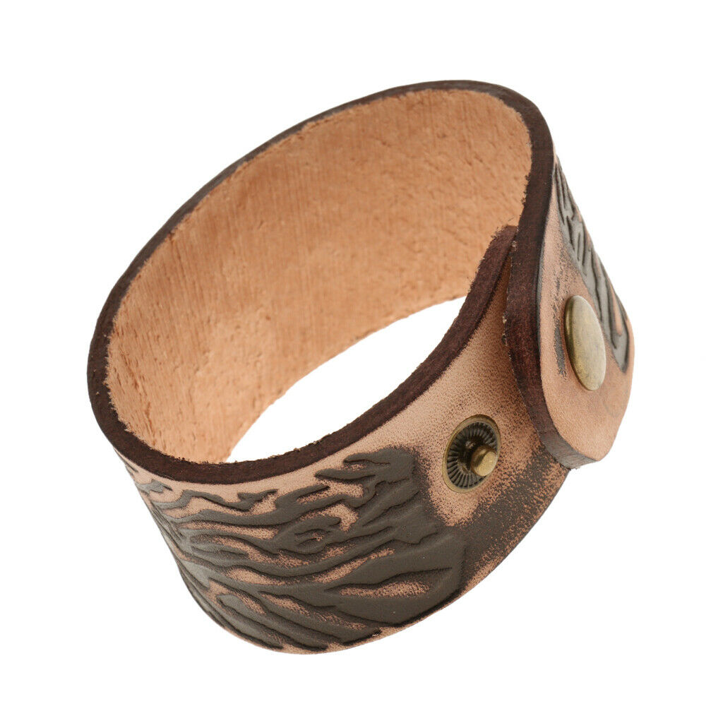 Punk Rock Wide Brown Leather Men's Cuff Bangle Bracelet Adjustable Wristband