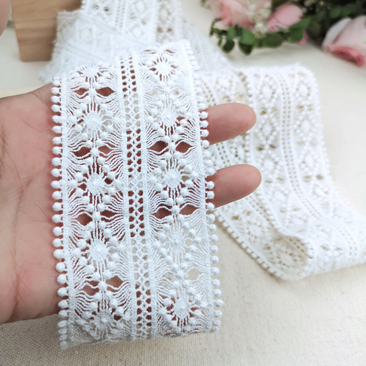 3 Yards White Lace Trim Ribbon Lace Embroidered Edge Sewing DIY Craft Trimming