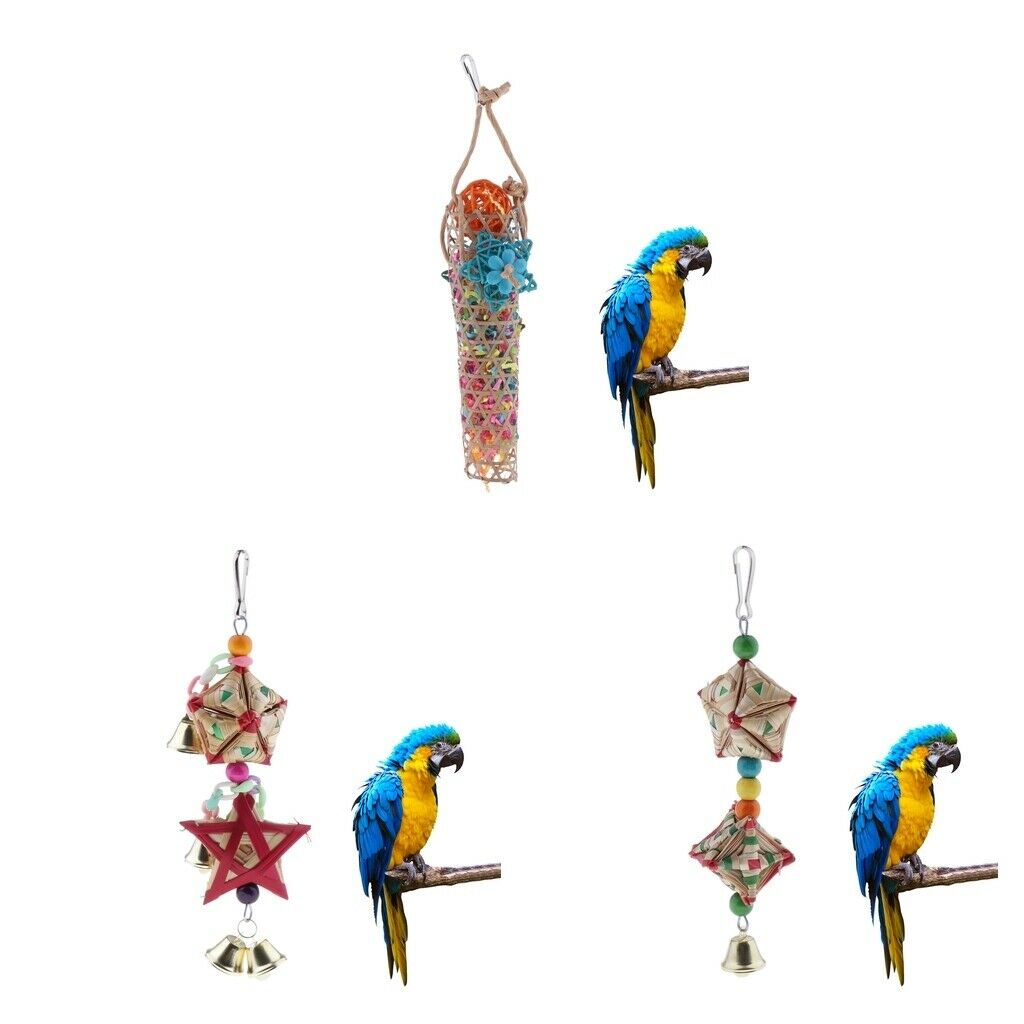 3 lot Parrots Cage Rattan Toys Playing Bite Toys For Large Birds Lovebirds
